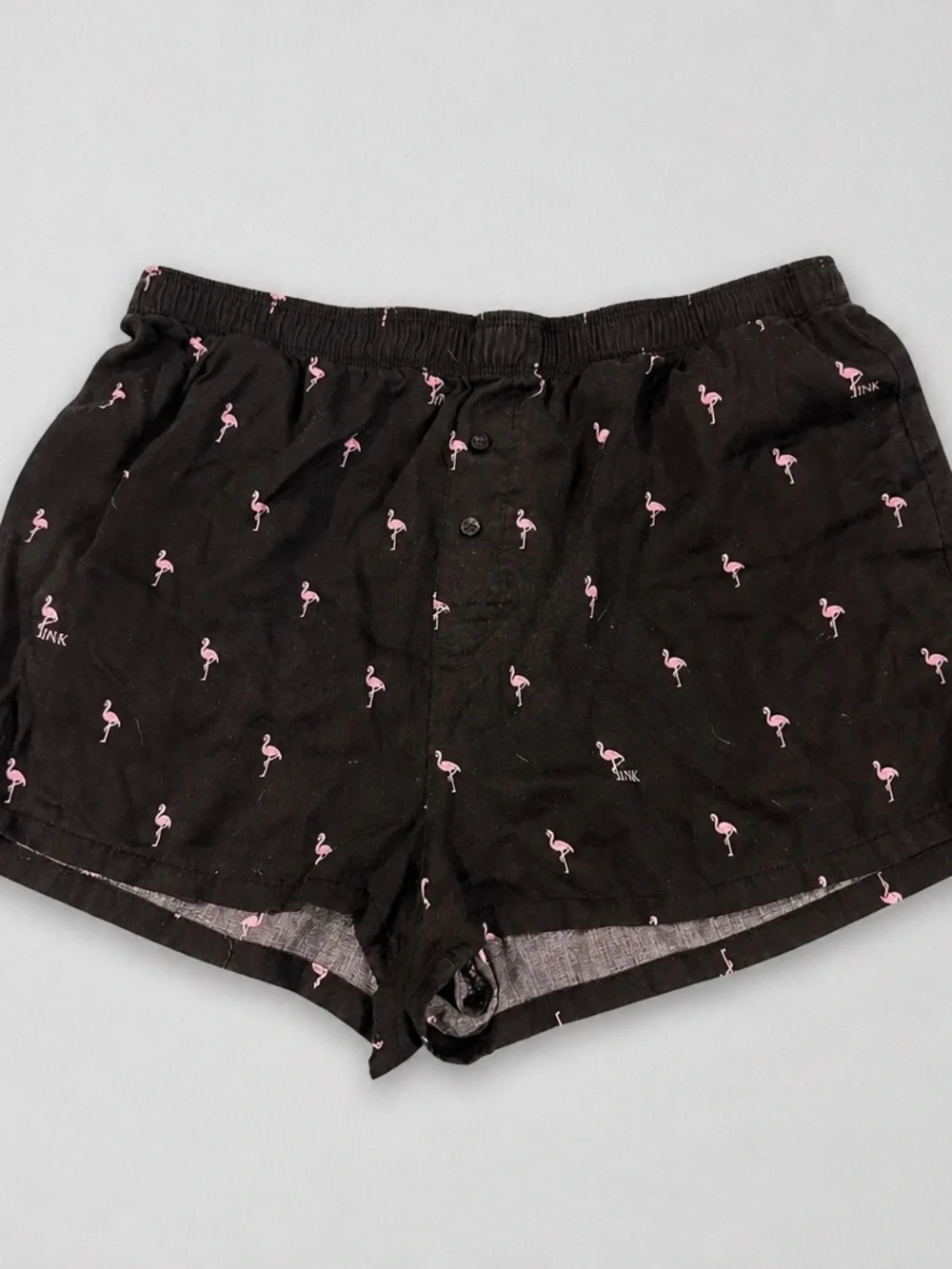 PINK Victoria's Secret Black Shorts with Pink Flamingo Print